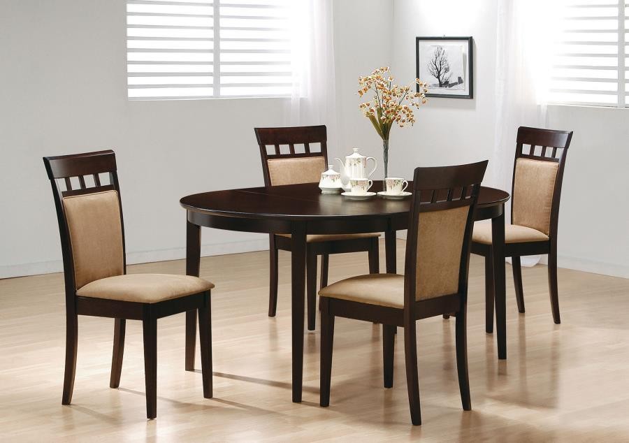 Gabriel Oval Extension Dining Table with 4 Upholstered-Back Chairs Cappuccino