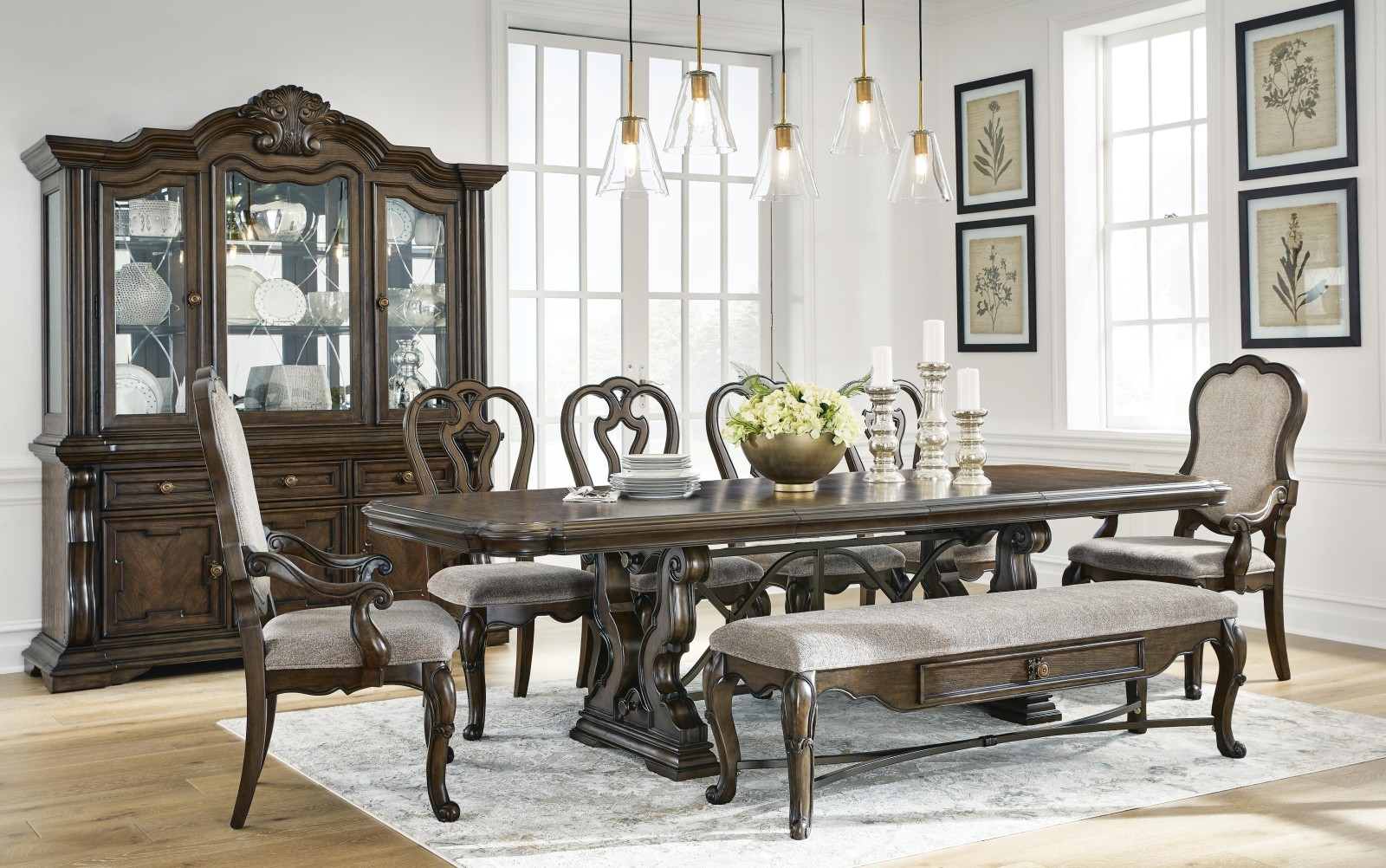 Maylee Dining Table and 6 Chairs and Bench