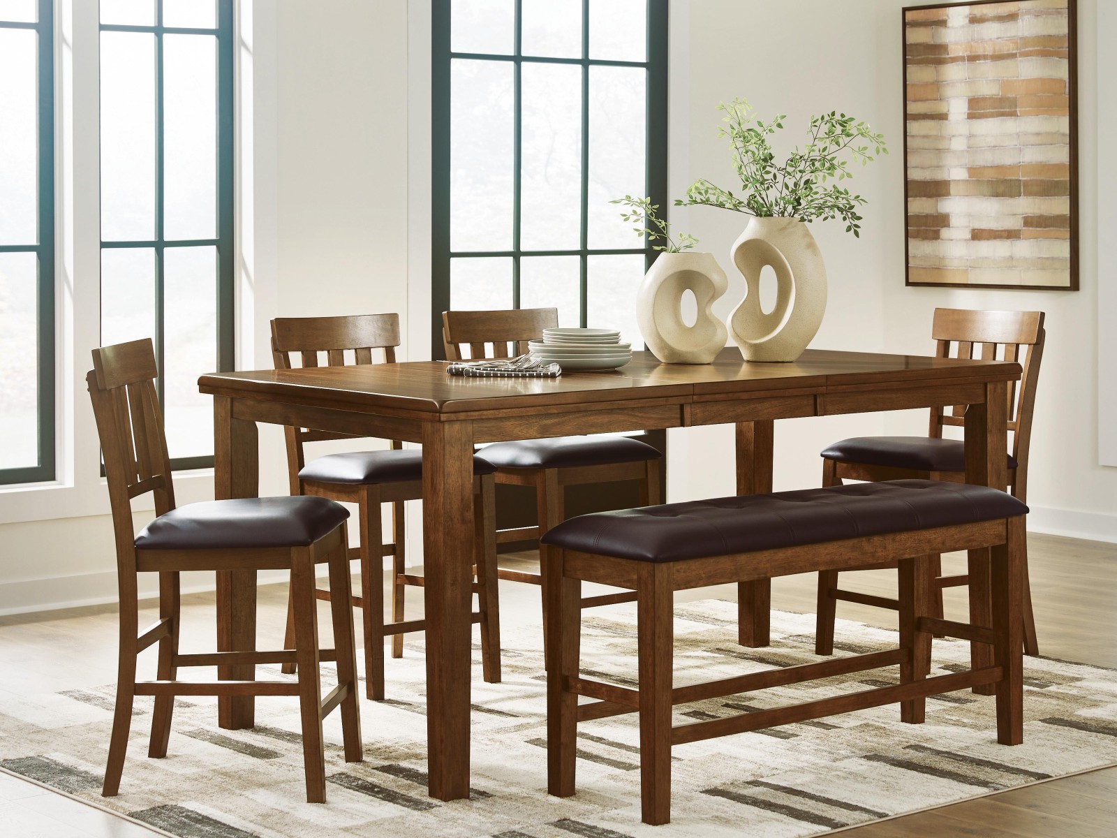 Ralene Counter Height Dining Table and 4 Barstools and Bench