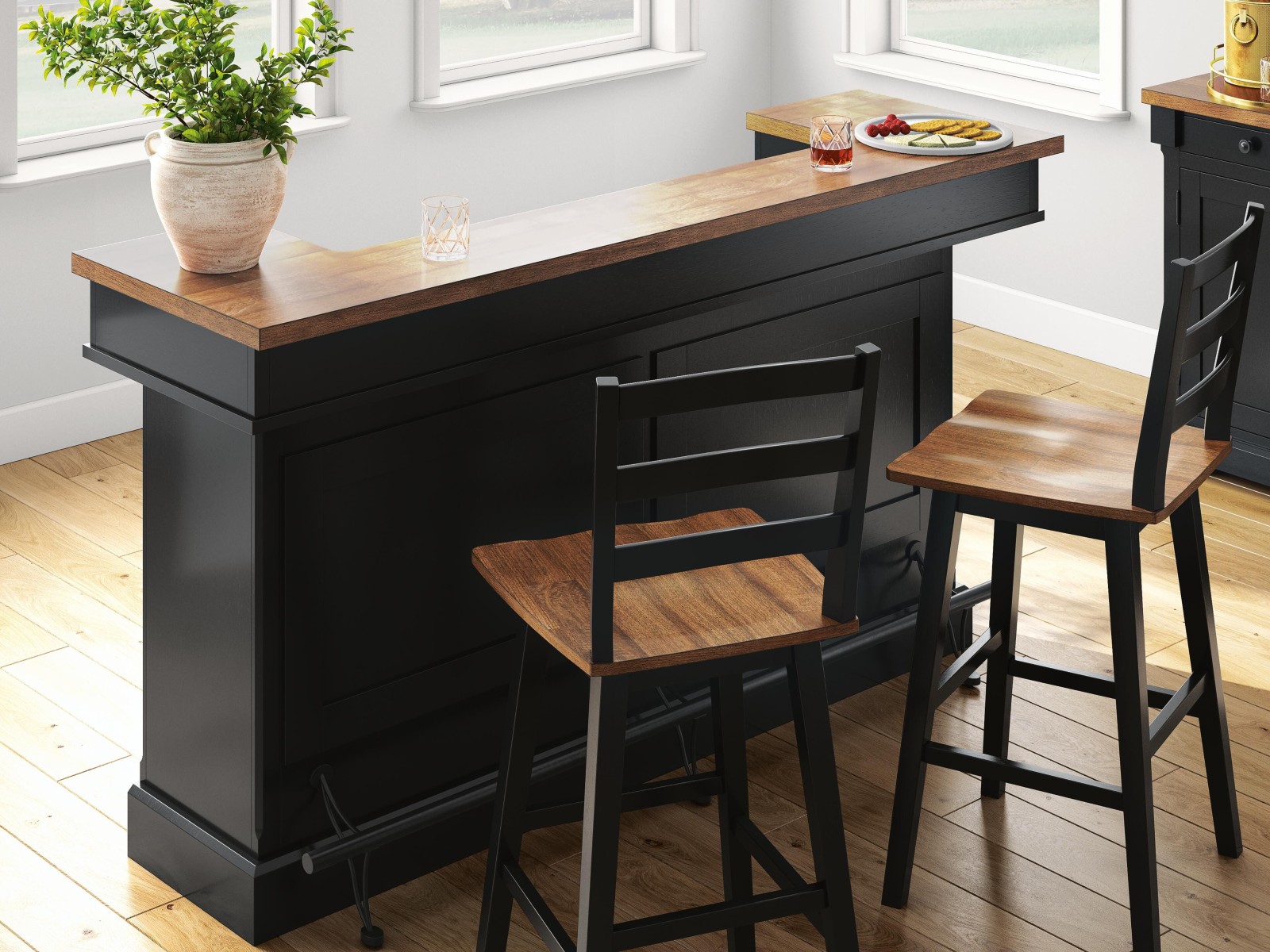 Wildenauer Bar and 2 Bar Height Barstools