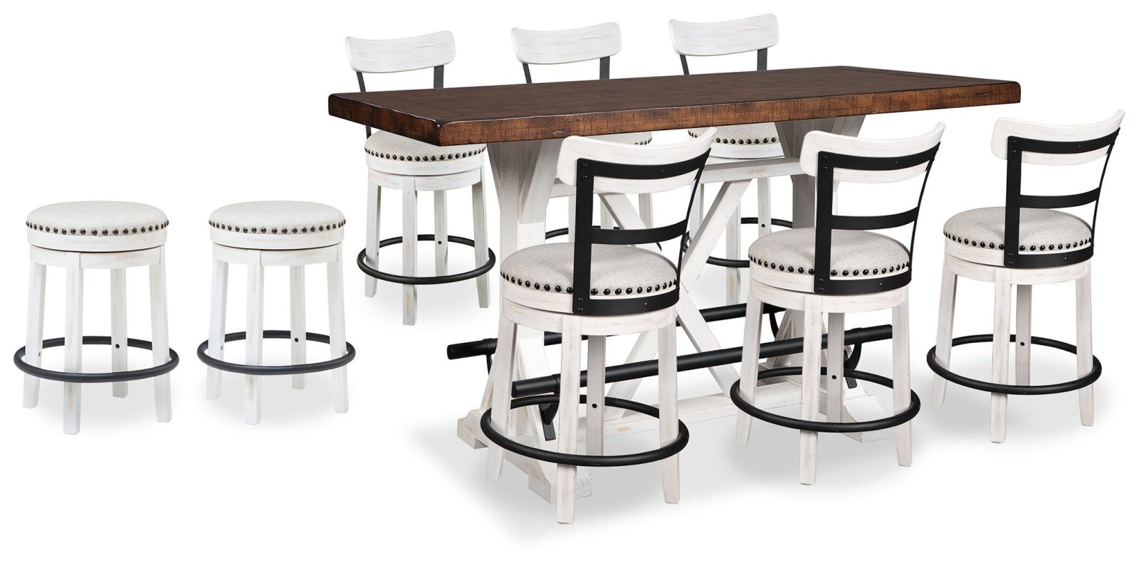 Valebeck Counter Height Dining Table and 8 Barstools