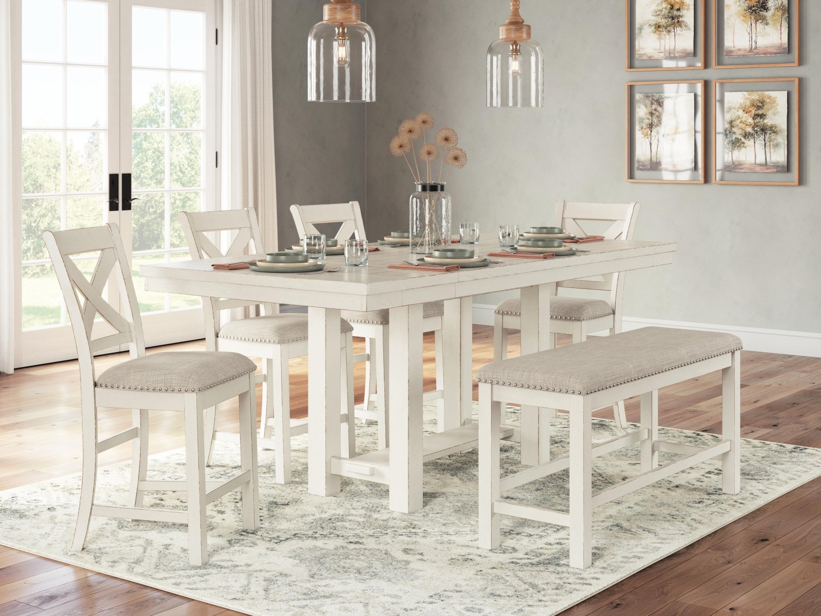 Robbinsdale Counter Height Dining Table, 4 Barstools and Bench