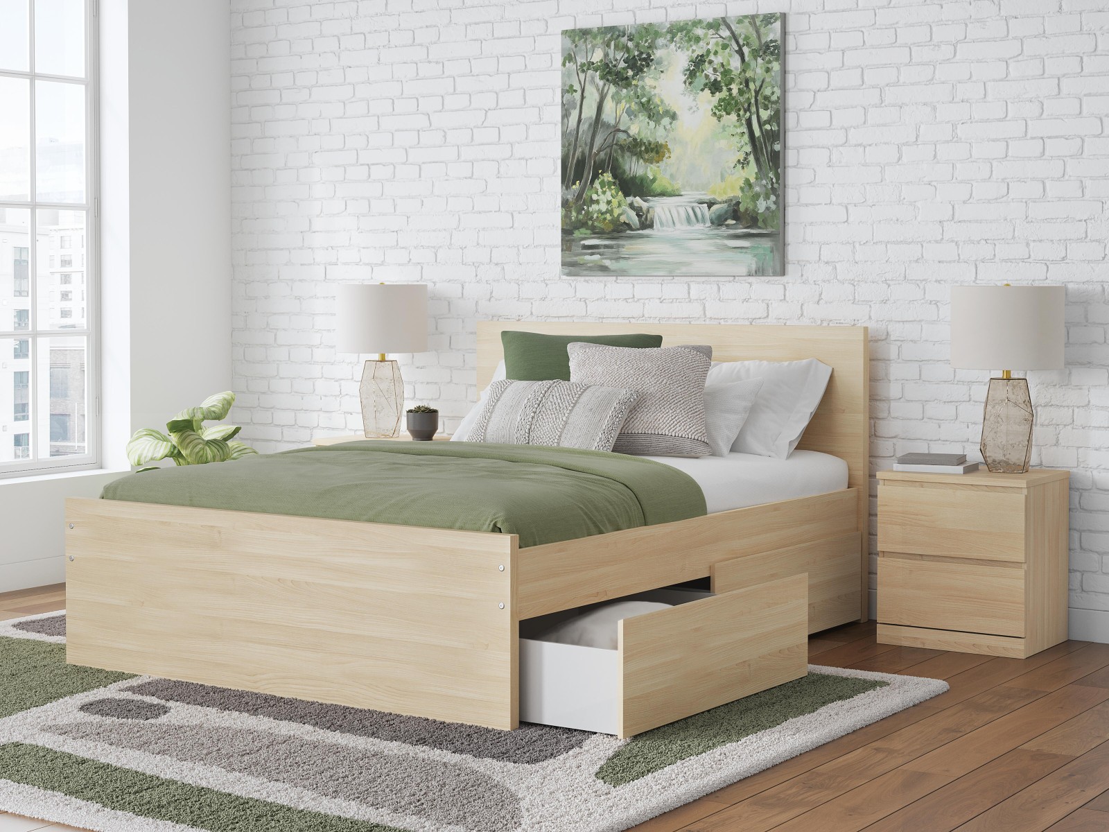 Onita Full Panel Platform Bed with 2 Side Storage