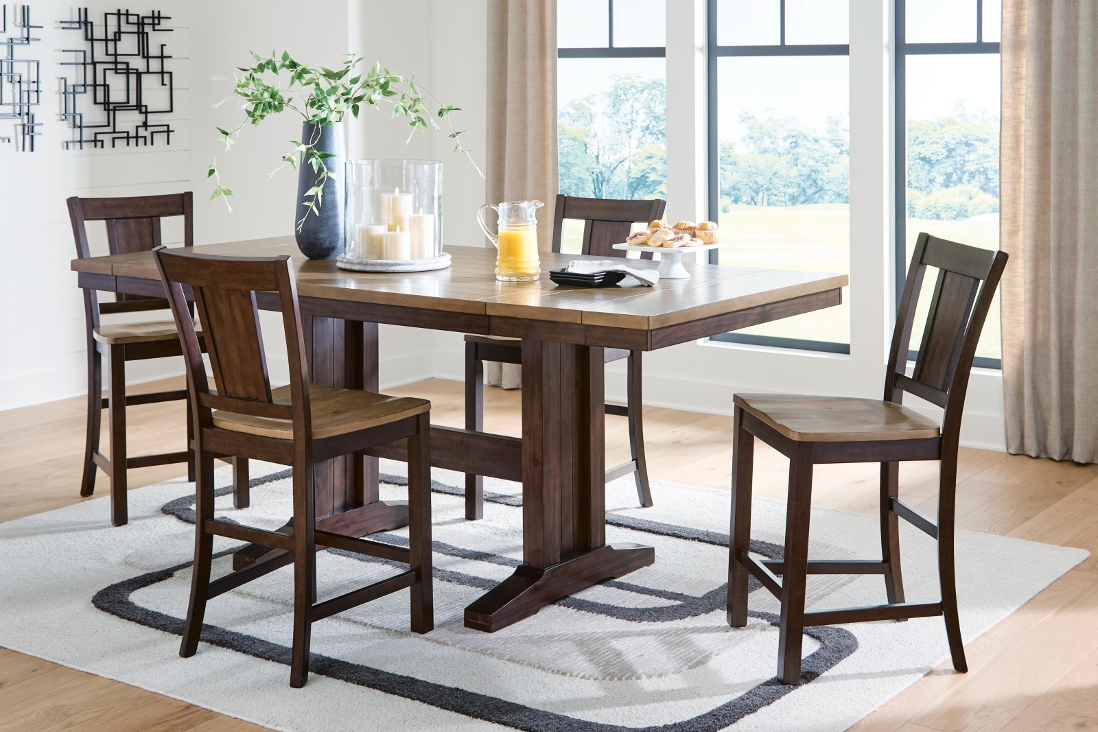 Rylandeen Counter Height Extension Dining Table and 4 Barstools